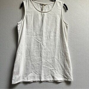 DKR Linen Viscose Relaxed Fit Long sleeveless white top with pockets Sz S